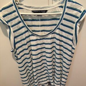 Veronica Beard White and Blue Striped Tank Top